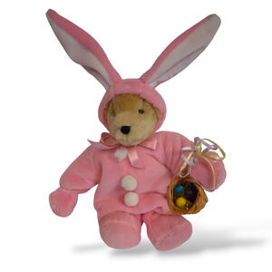 NABCO Muffy Vanderbear 1989 Easter Bunny Plush Vintage Pink Brown w/ Basket